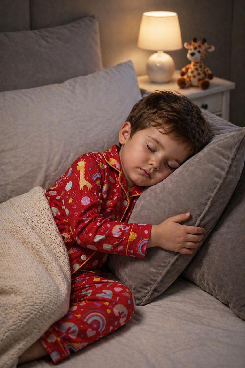 💕Kids Rainbow Print Night Suit Set | Cute Red Cotton Pajama Set for boy| Soft & Comfortable Sleepwear