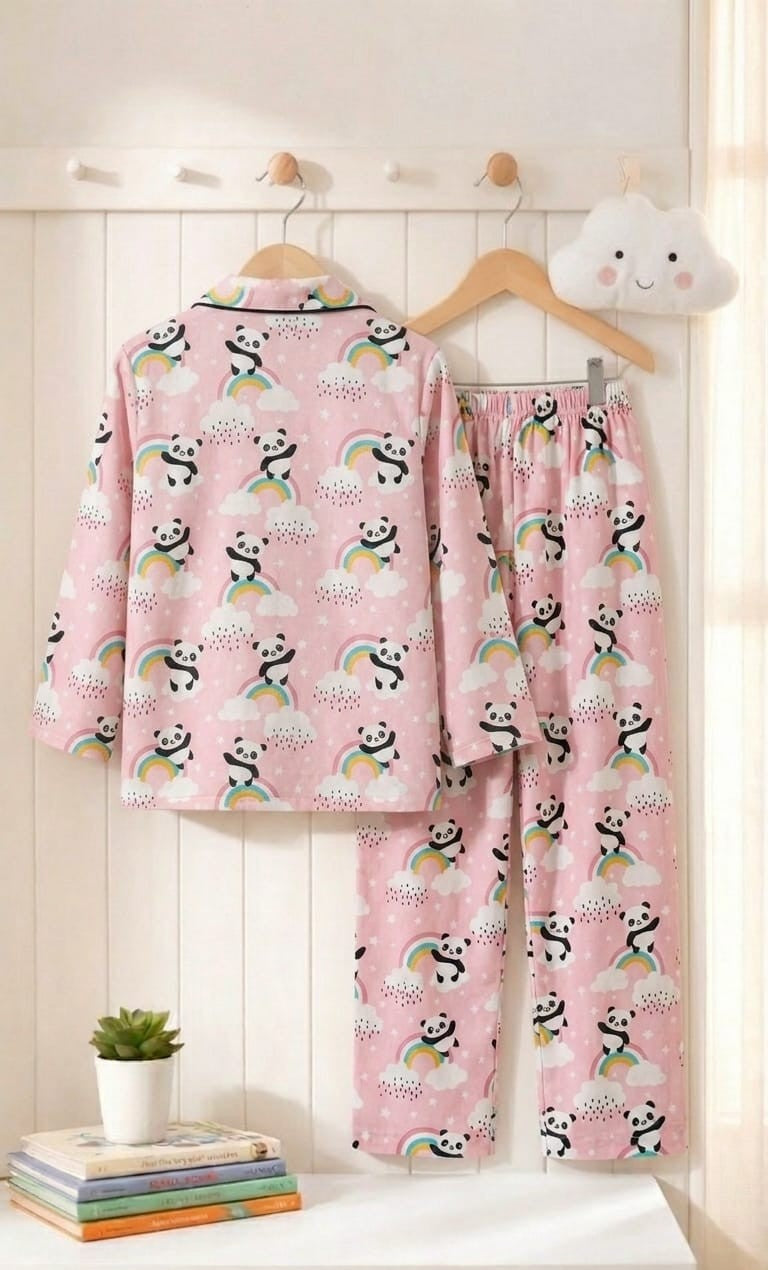 Kids Printed Night Suit Set Girls Cotton Nightwear Soft & Comfortable Sleepwear