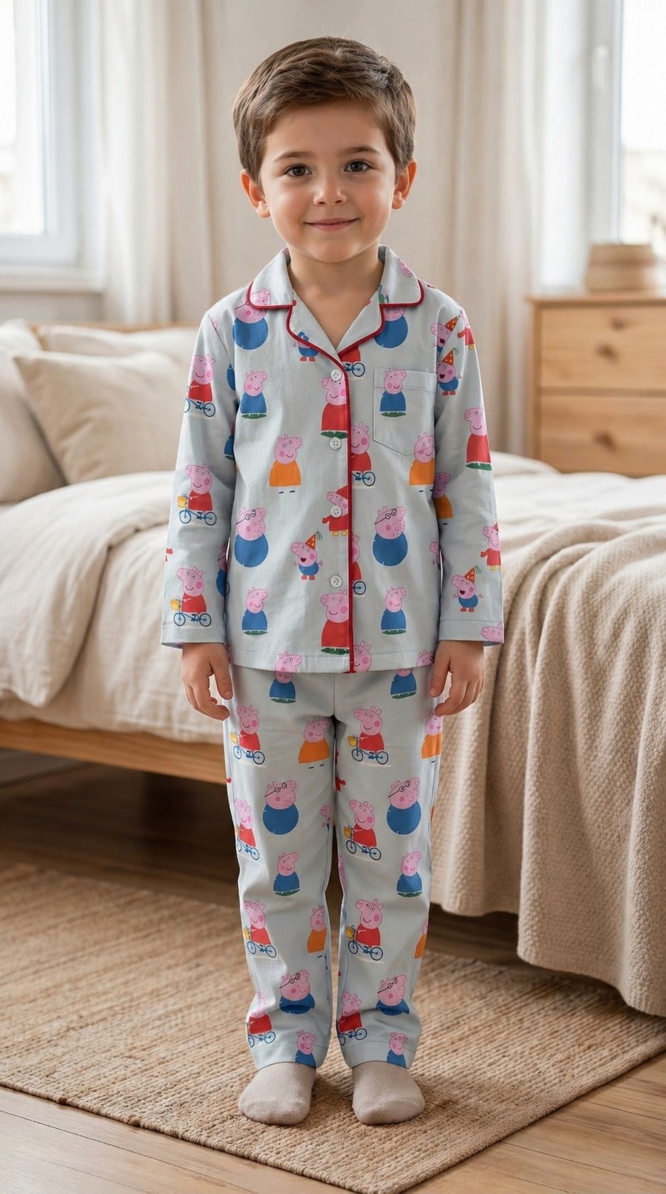 💕🦒Kids Printed Night Suit Set | Cute Cartoon Pig Print Cotton Nightwear | Soft & Comfortable Sleepwear for Girls (Copy)