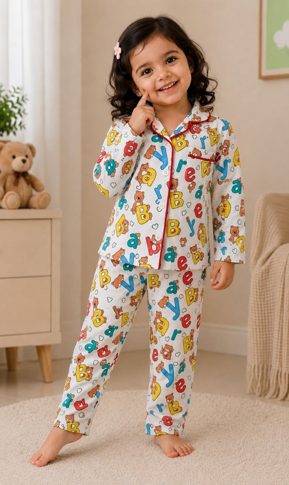 💕Kids Rainbow Print Night Suit Set | Cute Printed Cotton Pajama Set for Girls| Soft & Comfortable Sleepwear