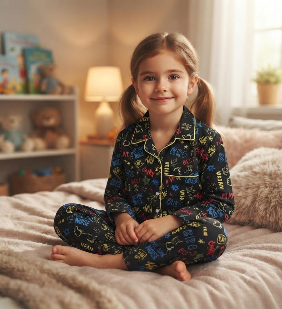 💕Kids Rainbow Print Night Suit Set | Cute Printed Cotton Pajama Set for Girls| Soft & Comfortable Sleepwear