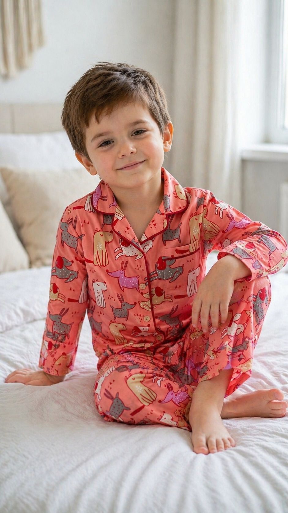 💕🦒Kids Printed Night Suit Set | Animal Print Cotton Nightwear | Soft & Comfortable Sleepwear Boys