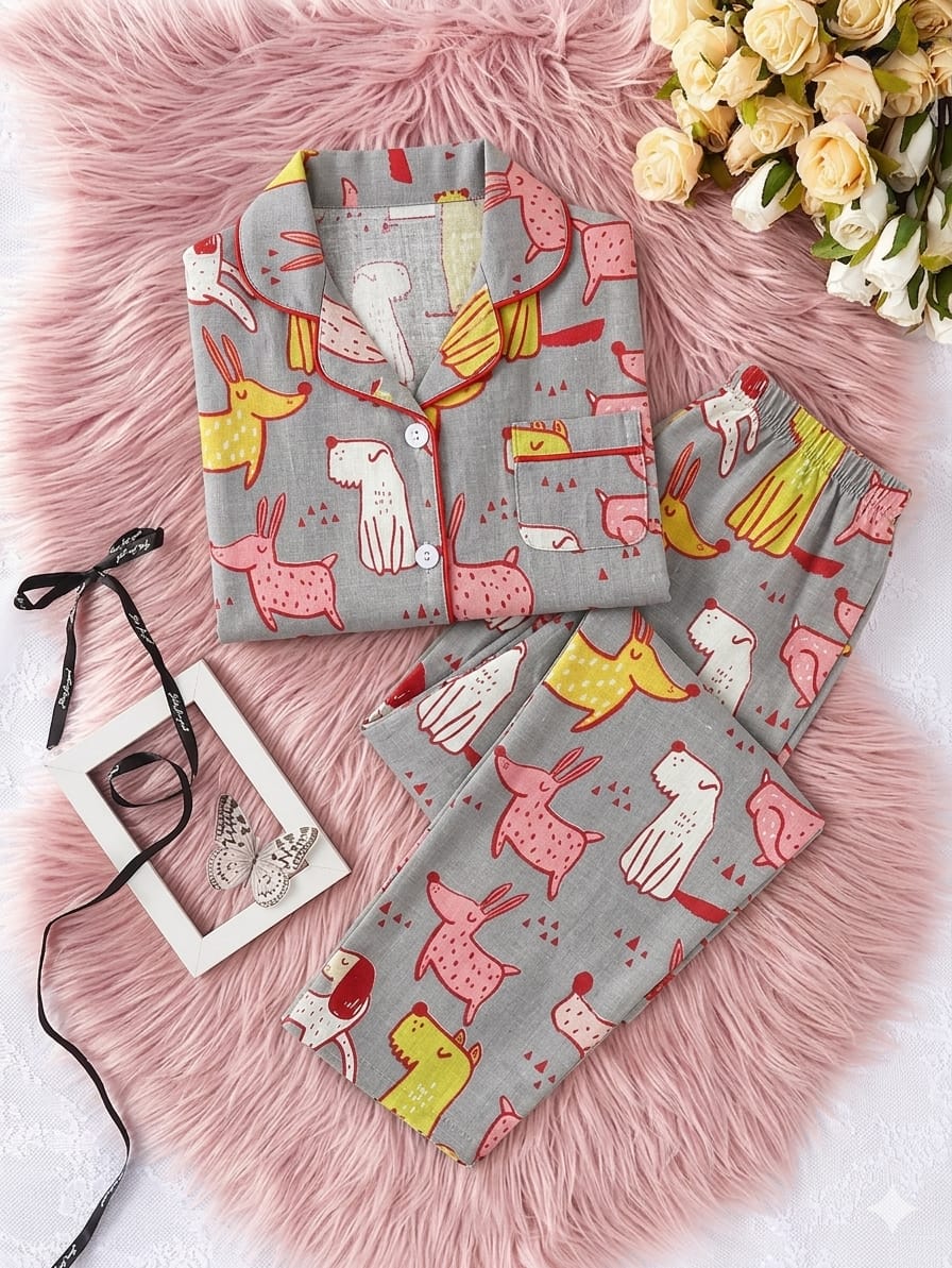 🦒💖🦒Kids Printed Night Suit Set Boys Cotton Nightwear Soft & Comfortable Sleepwear