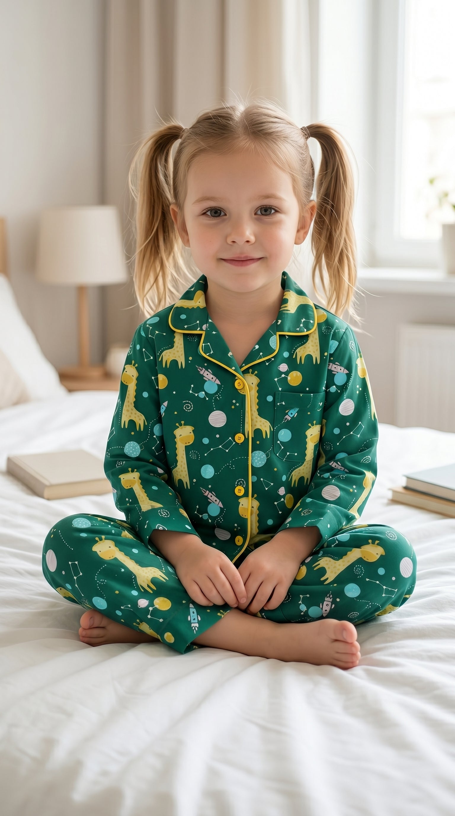 💕🦒Kids Printed Night Suit Set | Giraffe & Space Print Cotton Nightwear | Soft & Comfortable Sleepwear Girls