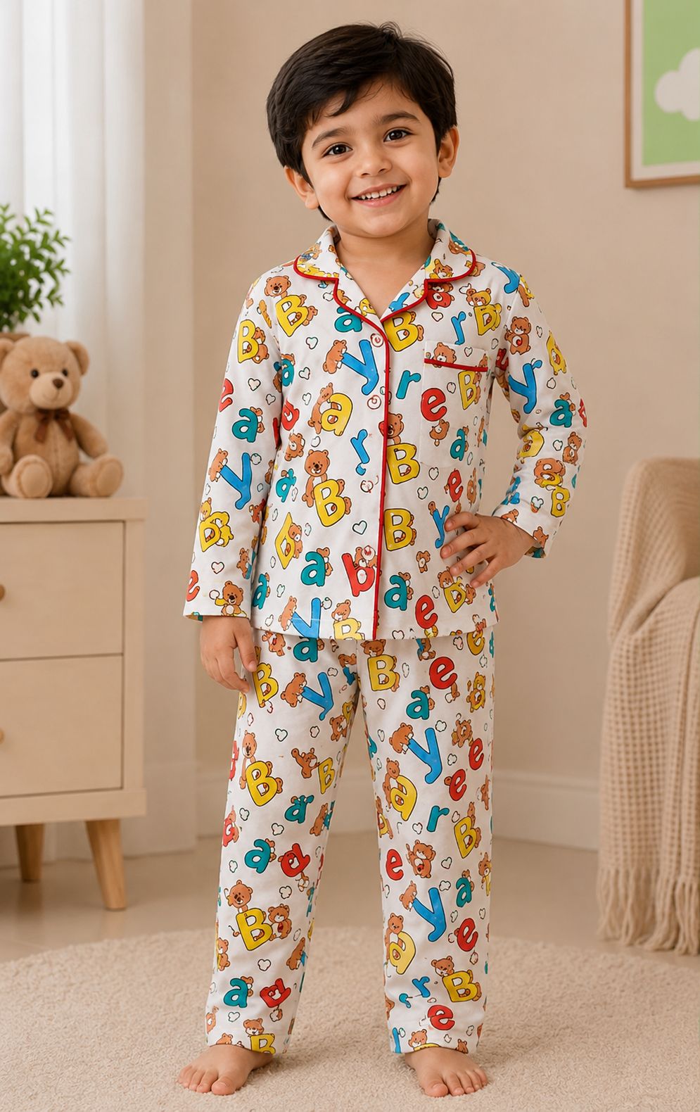 🐼💕🐼Kids Printed Night Suit Set Boys Cotton Nightwear Soft & Comfortable Sleepwear