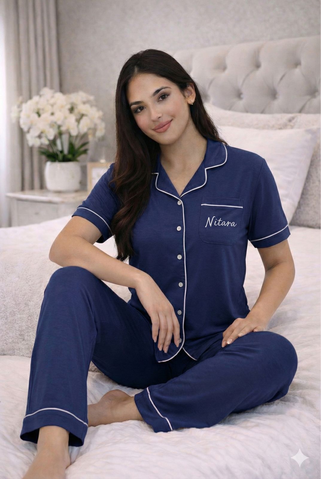Customizable Cotton NightSuit Set for Women Personalized Name Pajama Set
