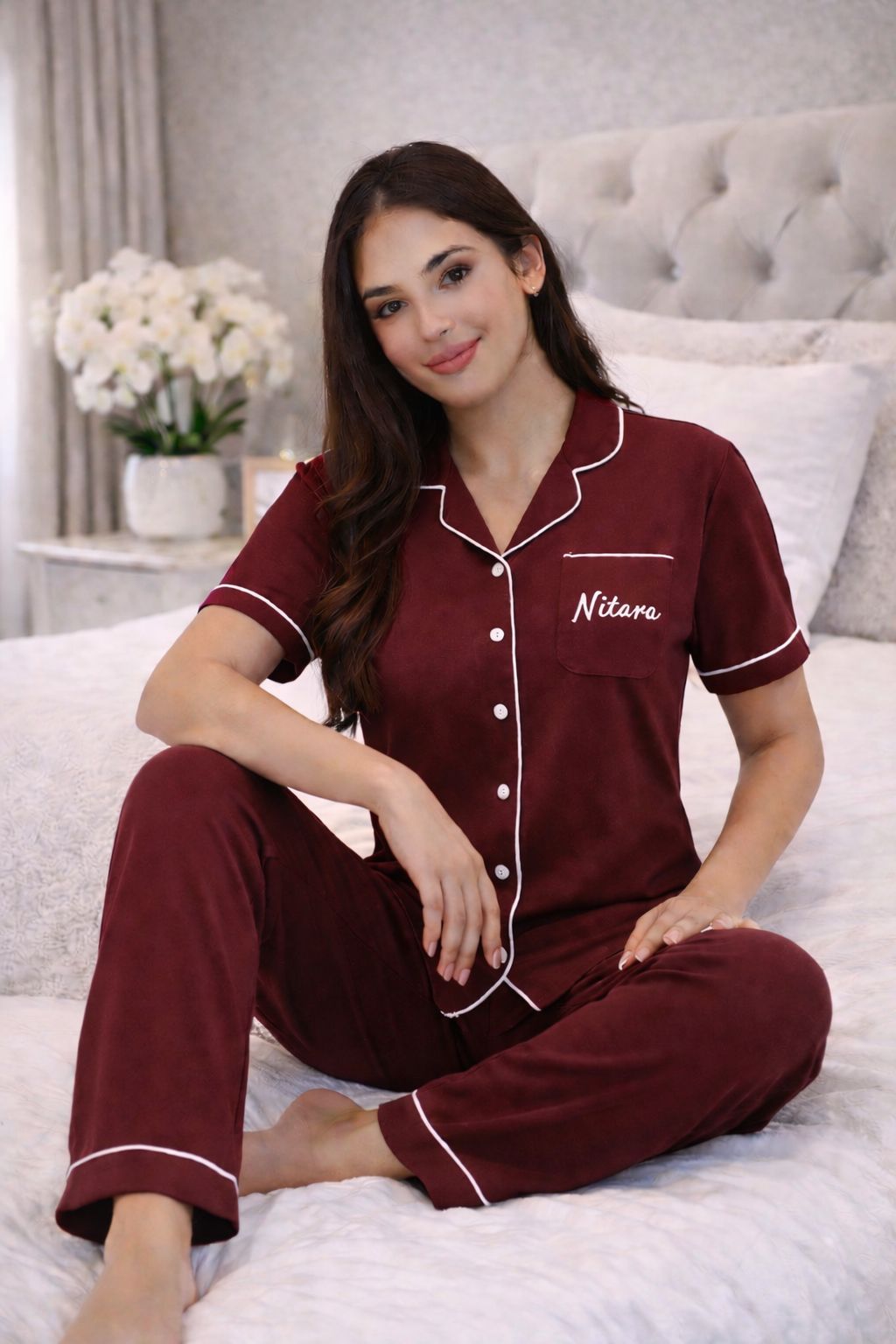 Customizable Cotton NightSuit Set for Women Personalized Name Pajama Set