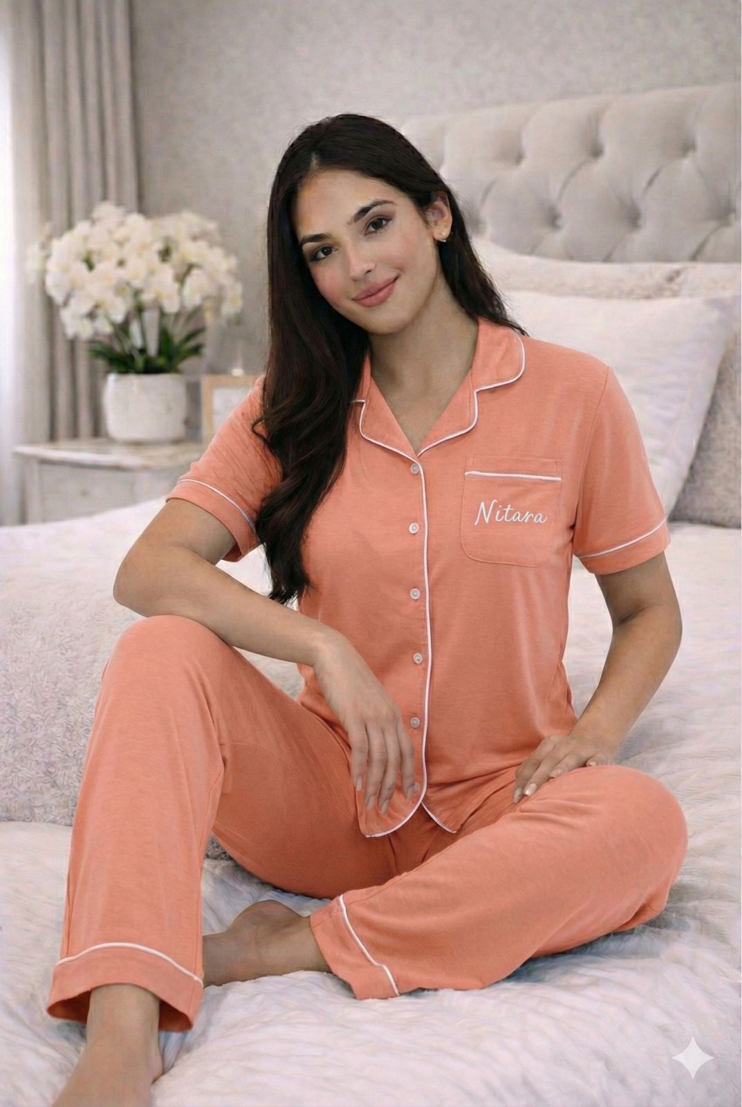 Customizable Cotton NightSuit Set for Women Personalized Name Pajama Set
