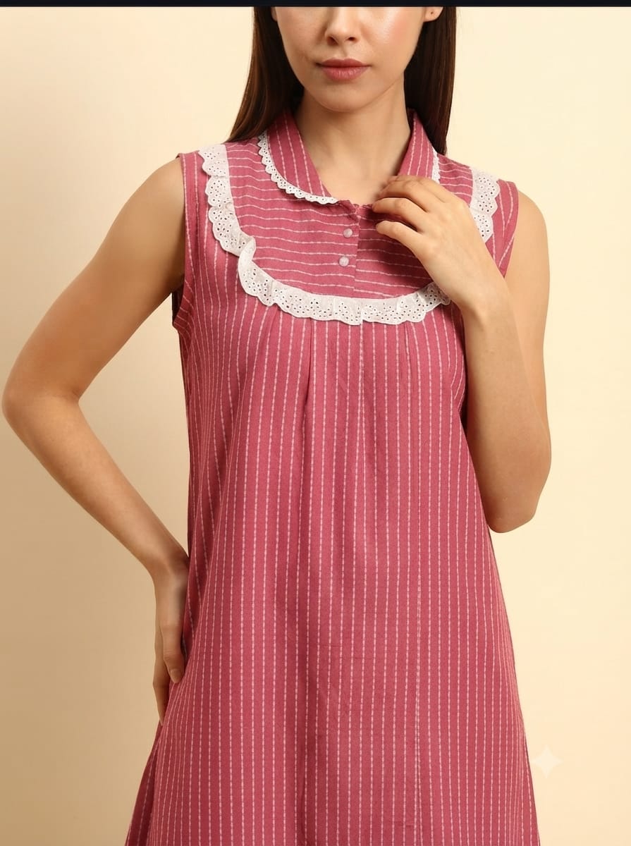 pink cotton Maxi Sleeveless Night Gown for Women sleeveless