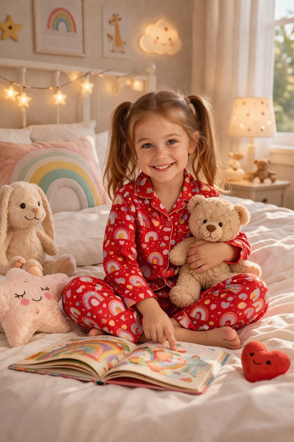 Cute Red Rainbow Print Cotton Kids Night Suit – Soft & Comfortable kids Sleepwear Set