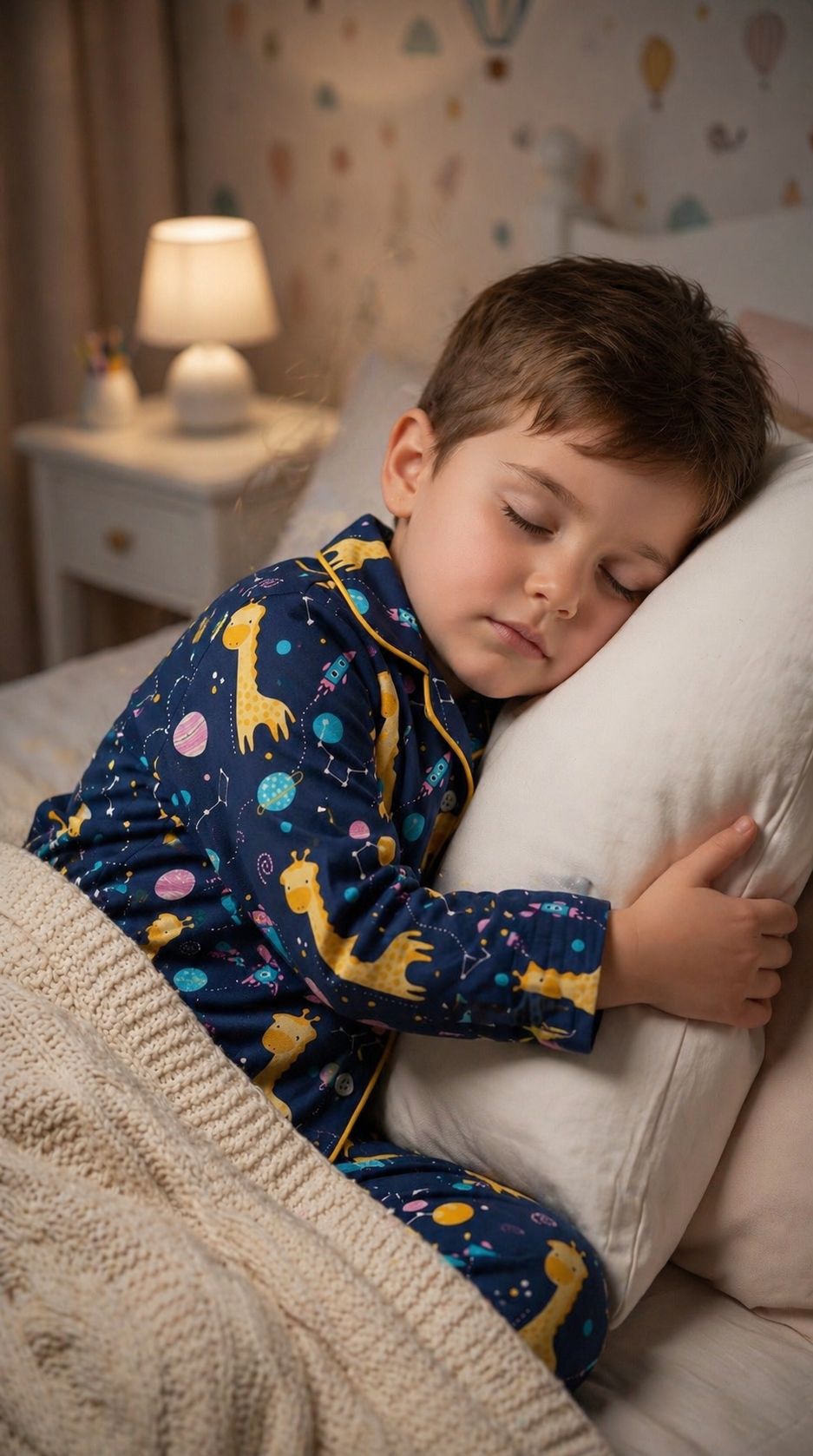 🦒💖🦒Kids Giraffe Space Print Night Suit Set | Cute Cotton Pajama Set for Boys | Soft & Comfortable Sleepwear