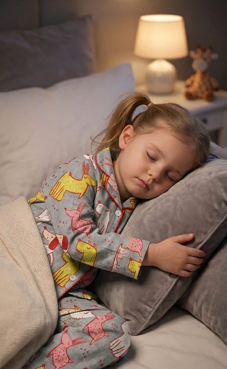 Kids Printed Night Suit Set Girls Cotton Nightwear Soft & Comfortable Sleepwear