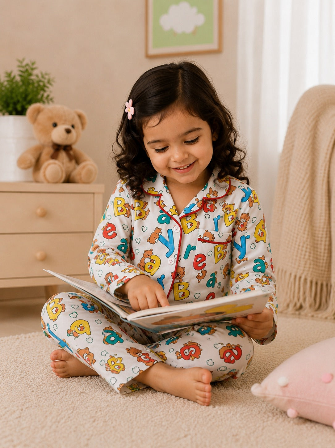 💕Kids Rainbow Print Night Suit Set | Cute Printed Cotton Pajama Set for Girls| Soft & Comfortable Sleepwear