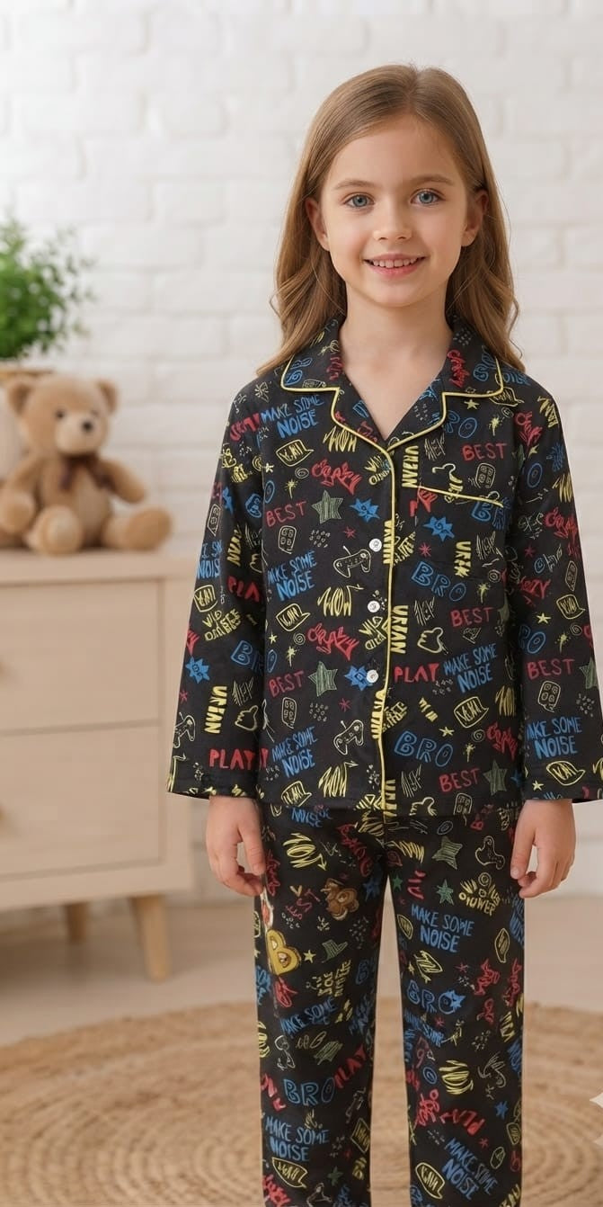 💕Kids Rainbow Print Night Suit Set | Cute Printed Cotton Pajama Set for Girls| Soft & Comfortable Sleepwear