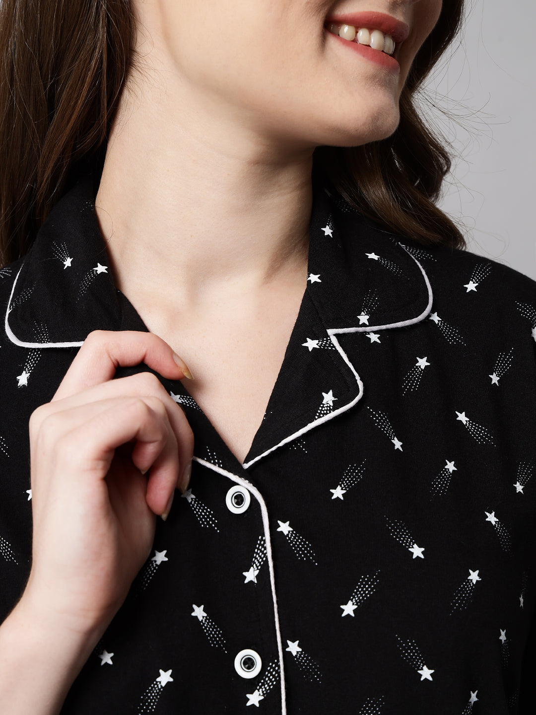 Printed Cotton Night Suit Set – Button-Down Top & Pajama Sleepwear