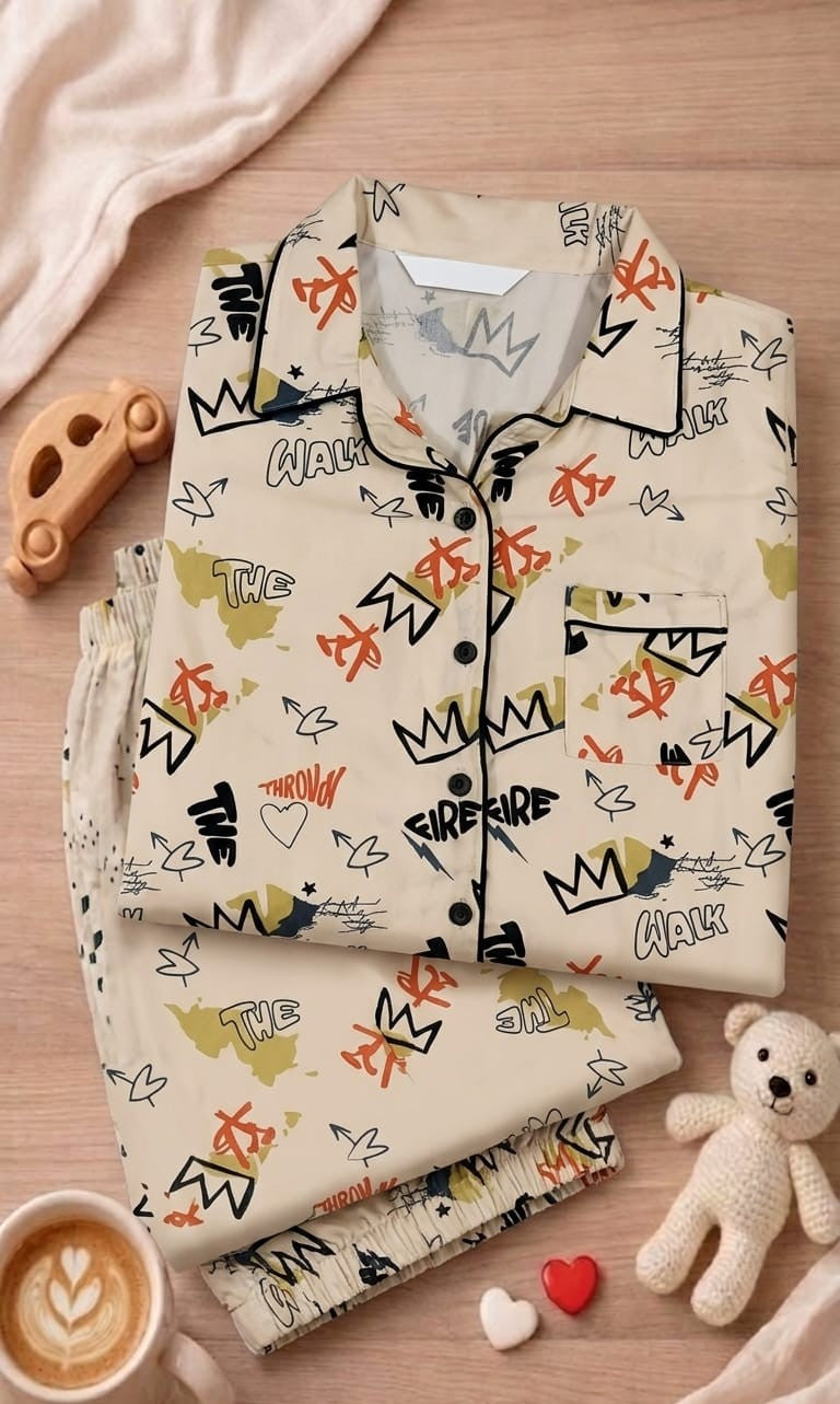 💕Kids Rainbow Print Night Suit Set | Cute Printed Cotton Pajama Set for Girls| Soft & Comfortable Sleepwear