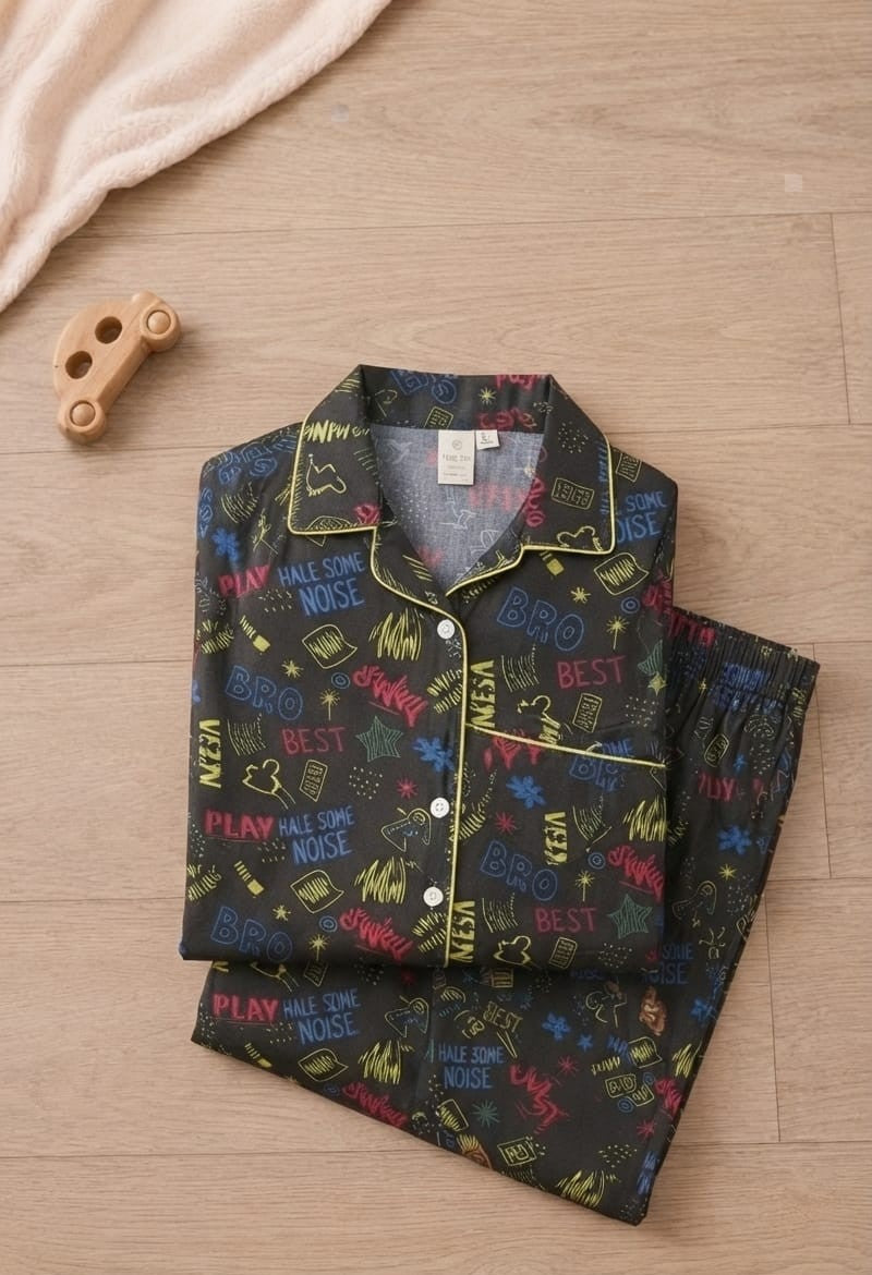 🐼💕🐼Kids Printed Night Suit Set Boys Cotton Nightwear Soft & Comfortable Sleepwear