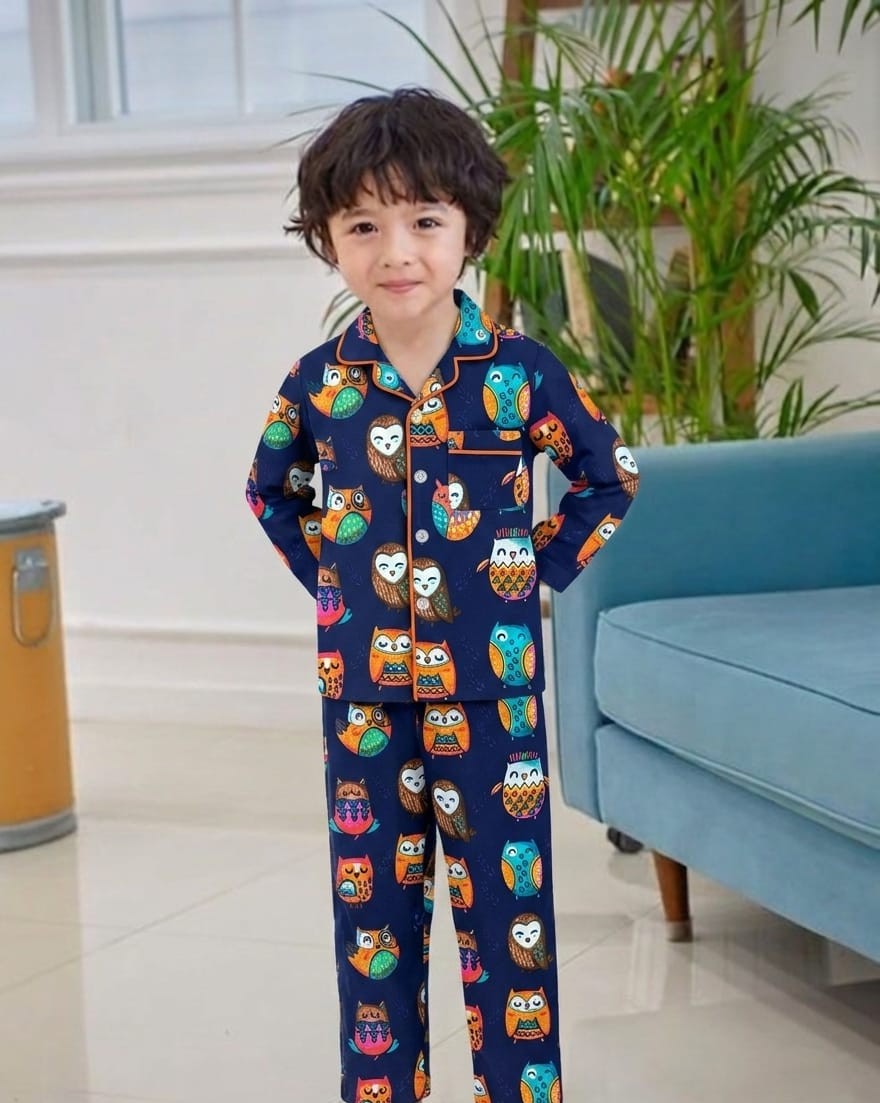 🦉💖Kids Printed Night Suit Set BOY Cotton Nightwear Soft & Comfortable Sleepwear