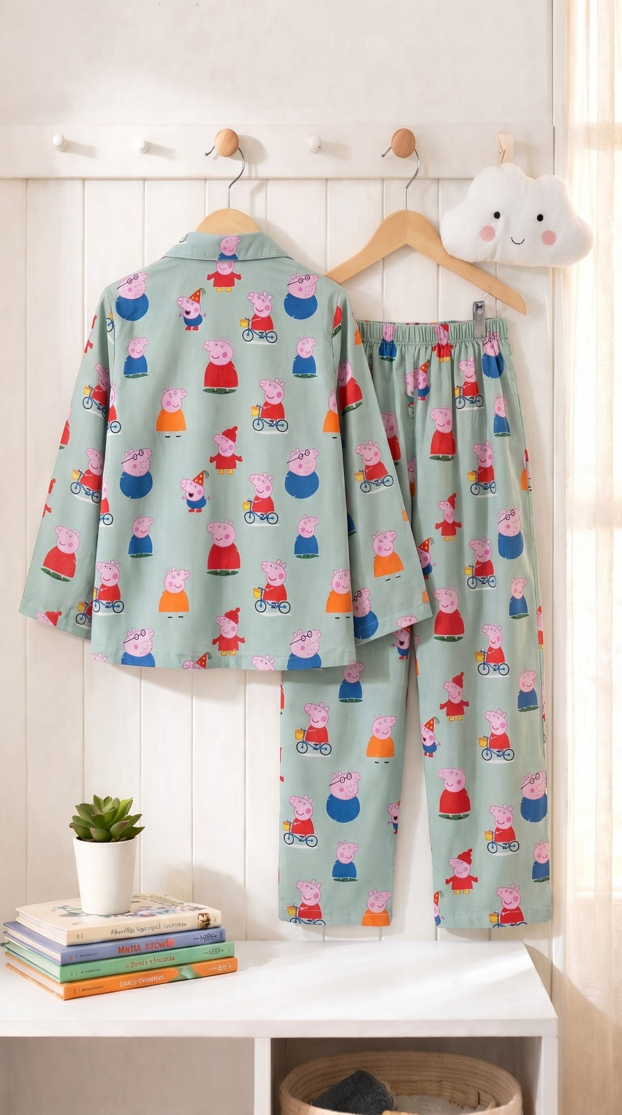 💕🦒Kids Printed Night Suit Set | Cute Cartoon Pig Print Cotton Nightwear | Soft & Comfortable Sleepwear for Girls