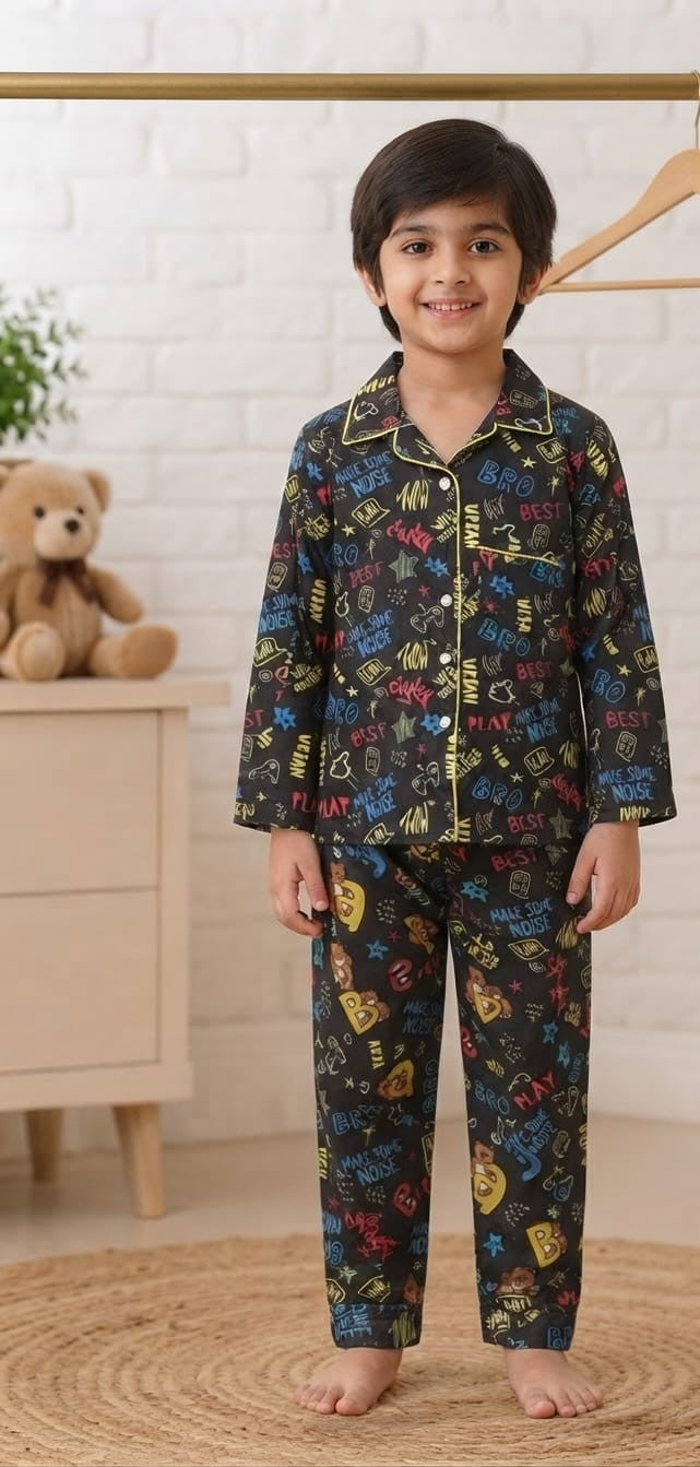 🐼💕🐼Kids Printed Night Suit Set Boys Cotton Nightwear Soft & Comfortable Sleepwear