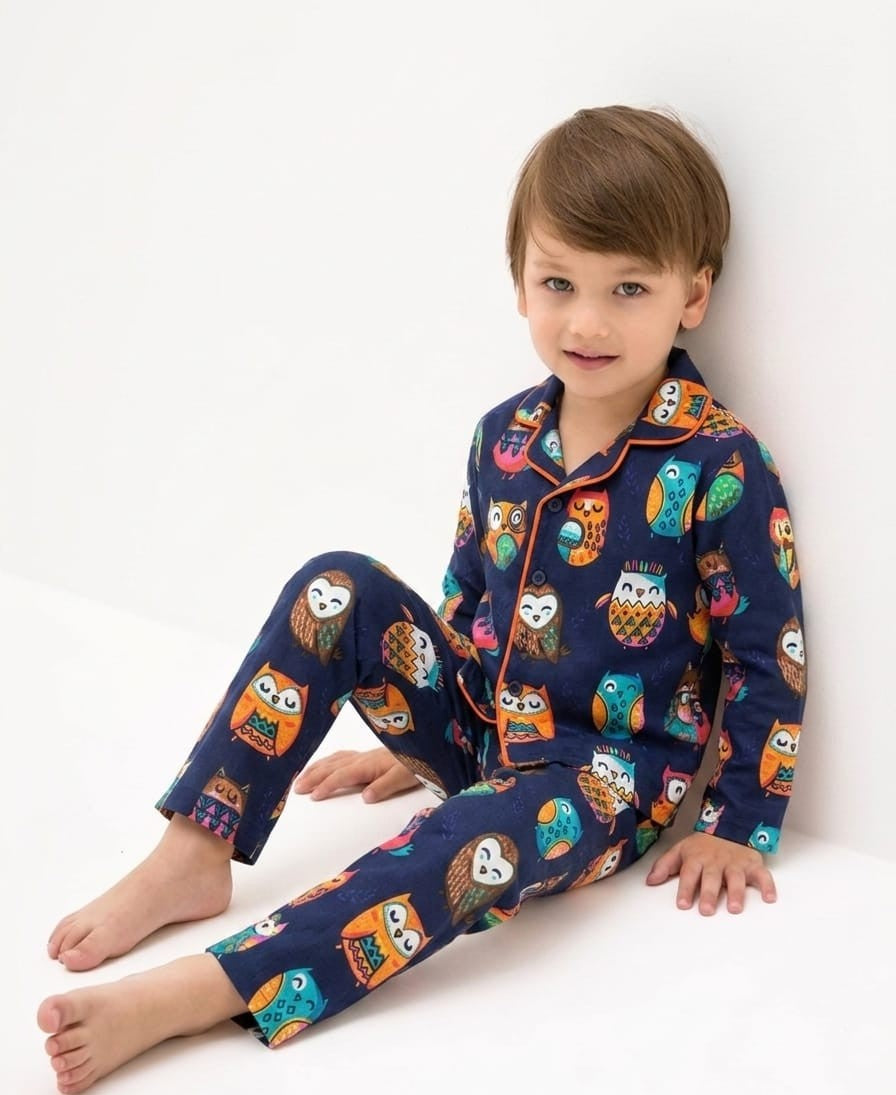🦉💖Kids Printed Night Suit Set BOY Cotton Nightwear Soft & Comfortable Sleepwear