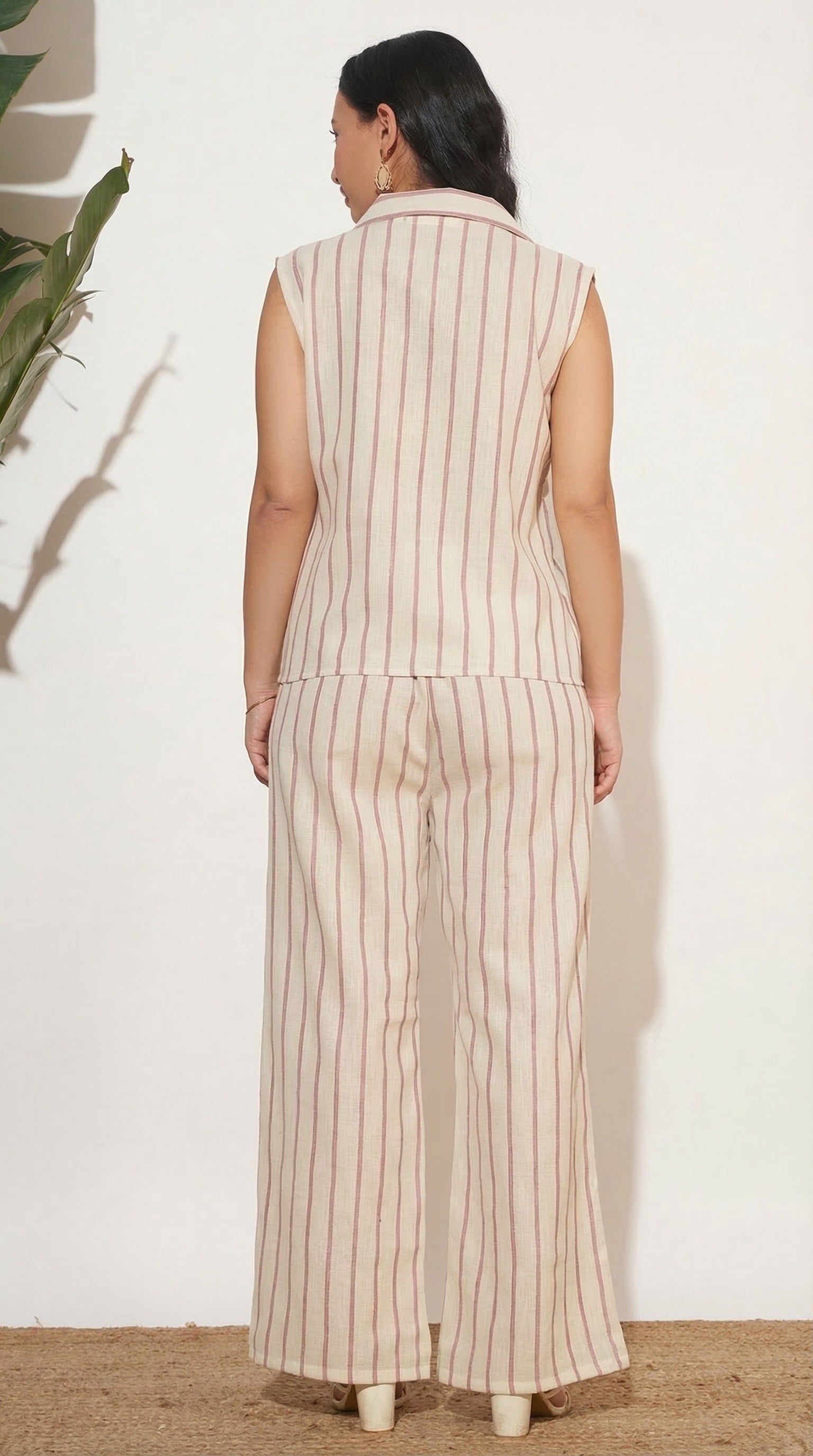 Women’s Pink Striped Sleeveless Co-Ord Set