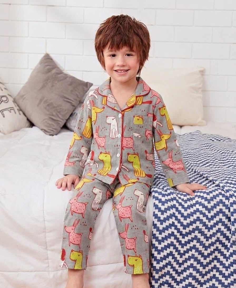 🦒💖🦒Kids Printed Night Suit Set Boys Cotton Nightwear Soft & Comfortable Sleepwear