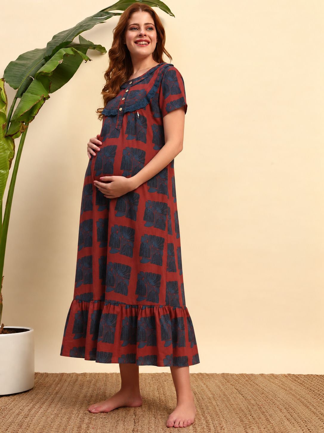 Sephani short sleeve maternity nightdress with front button detail