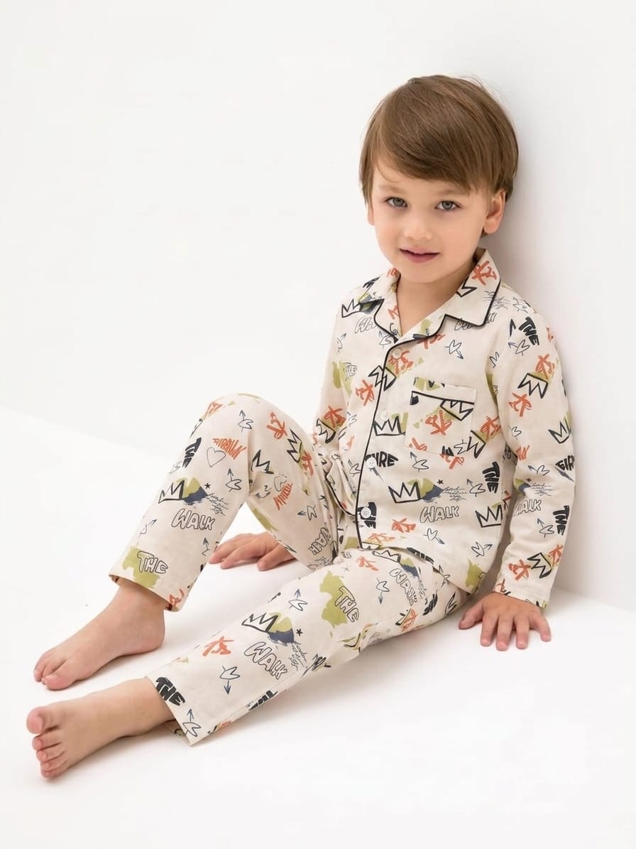 🐼💕🐼Kids Printed Night Suit Set Boys Cotton Nightwear Soft & Comfortable Sleepwear