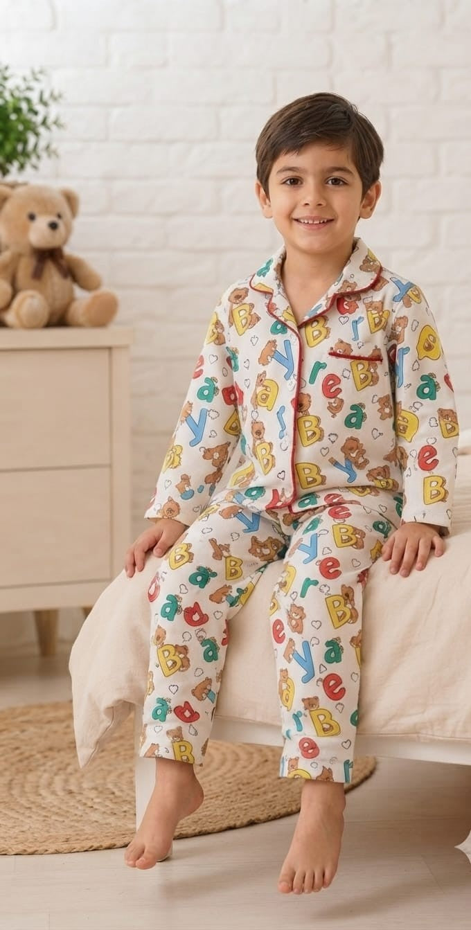 🐼💕🐼Kids Printed Night Suit Set Boys Cotton Nightwear Soft & Comfortable Sleepwear