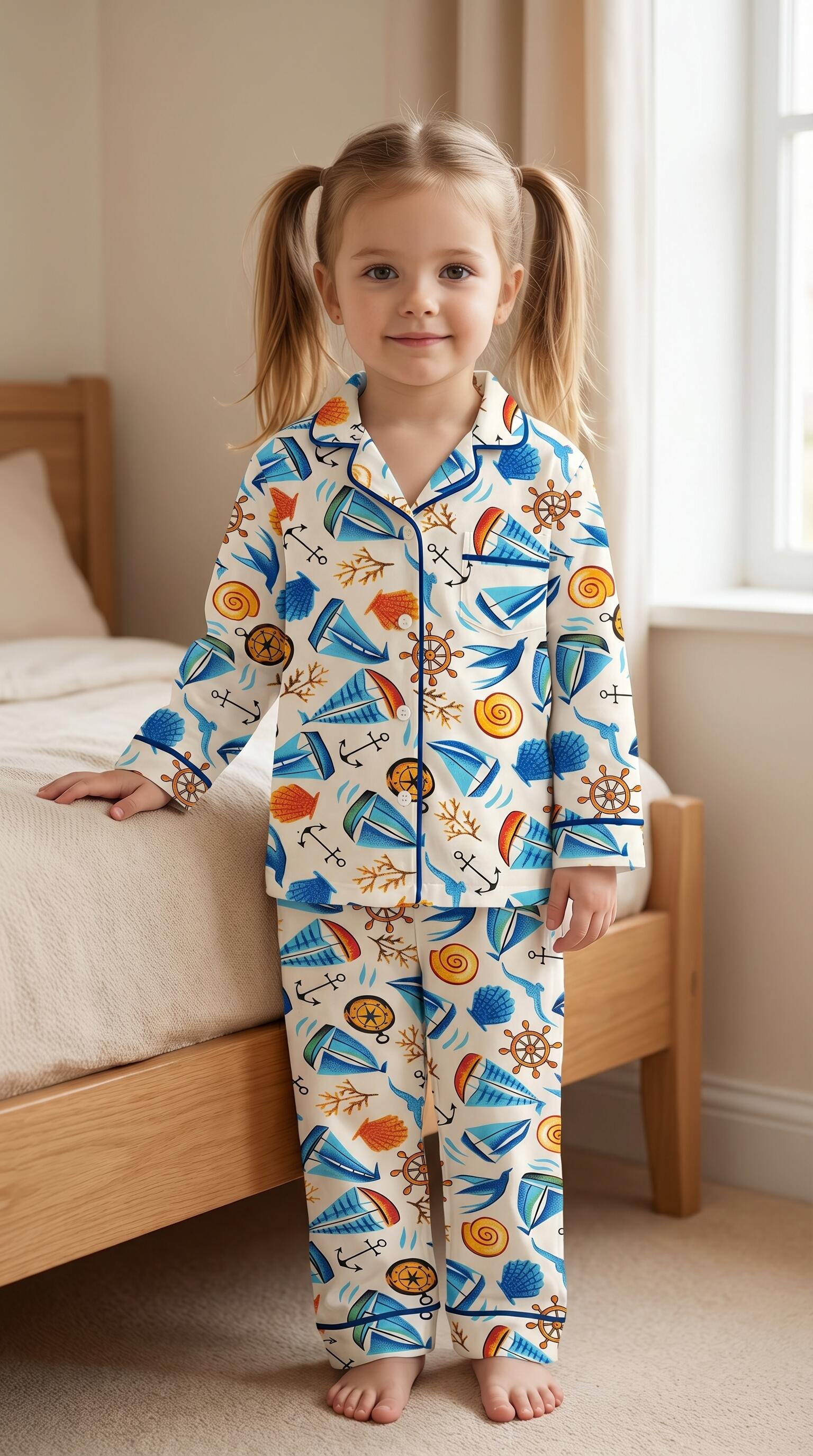 Kids Printed Night Suit Set Girls Cotton Nightwear Soft & Comfortable Sleepwear