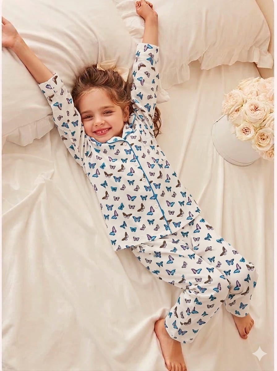 Kids Printed Night Suit Set Girls Cotton Nightwear Soft & Comfortable Sleepwear