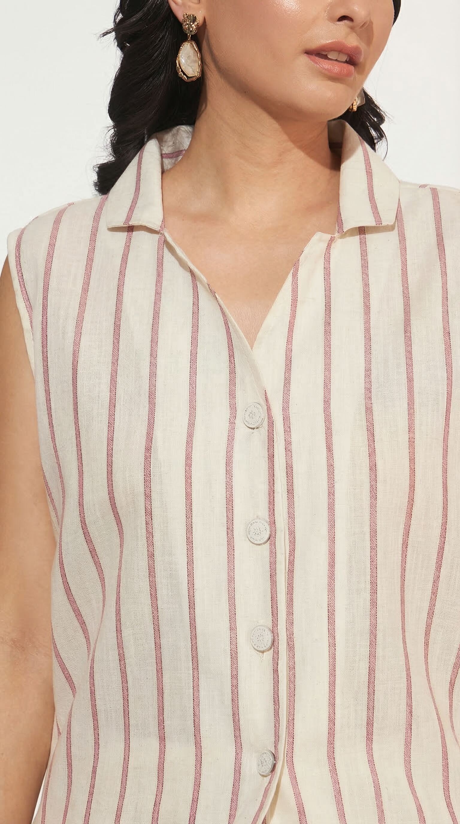 Women’s Pink Striped Sleeveless Co-Ord Set