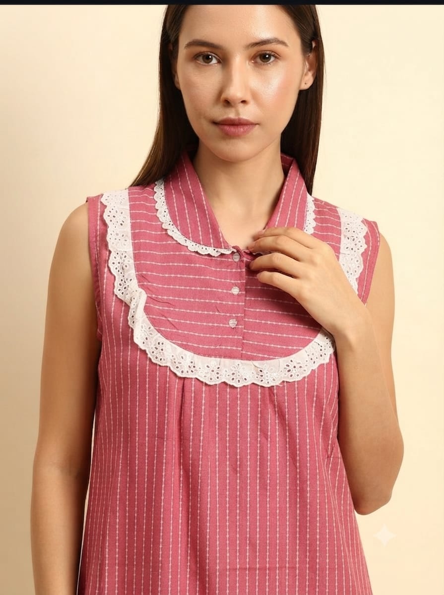 pink cotton Maxi Sleeveless Night Gown for Women sleeveless
