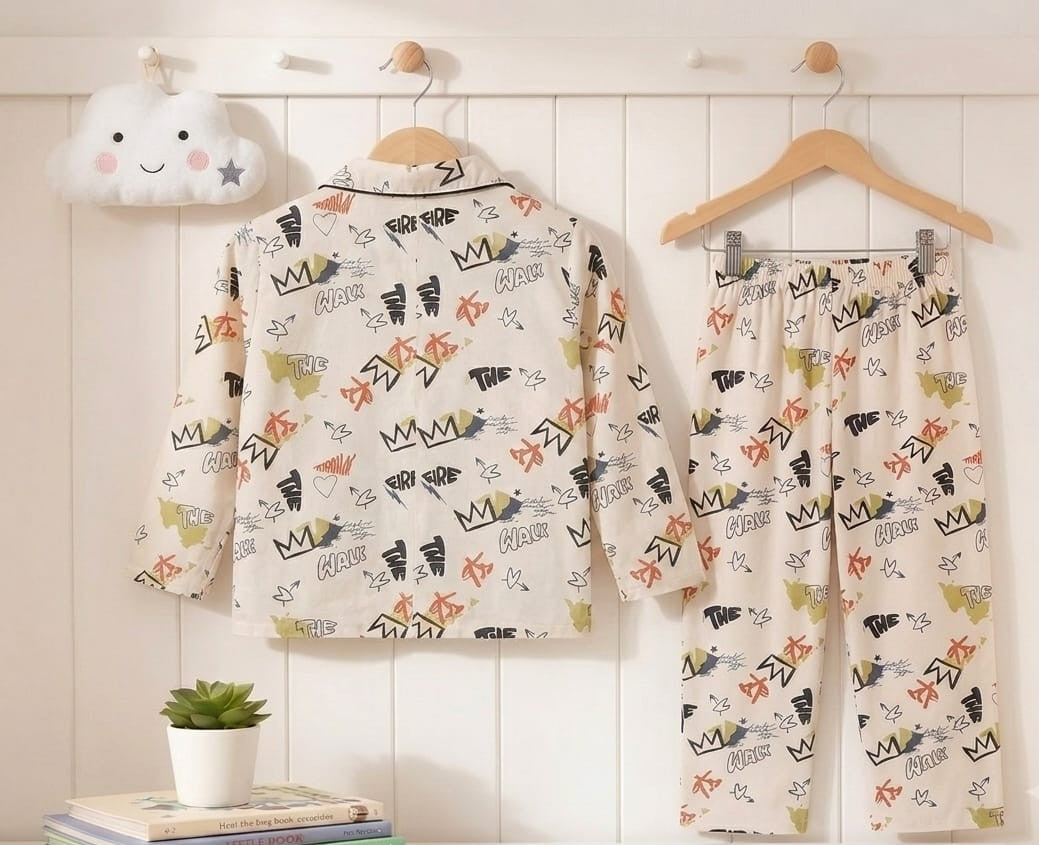 🐼💕🐼Kids Printed Night Suit Set Boys Cotton Nightwear Soft & Comfortable Sleepwear