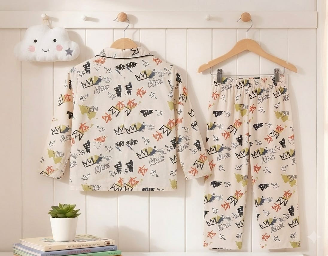 💕Kids Rainbow Print Night Suit Set | Cute Printed Cotton Pajama Set for Girls| Soft & Comfortable Sleepwear