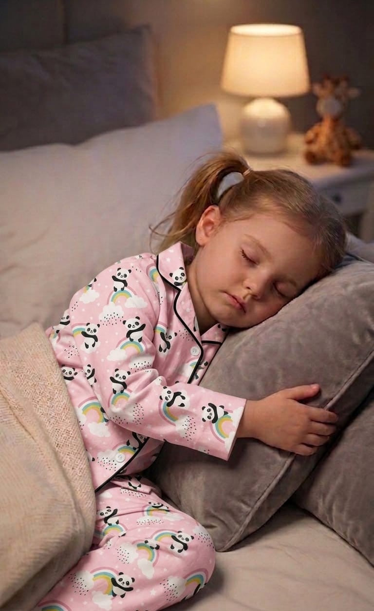 Kids Printed Night Suit Set Girls Cotton Nightwear Soft & Comfortable Sleepwear