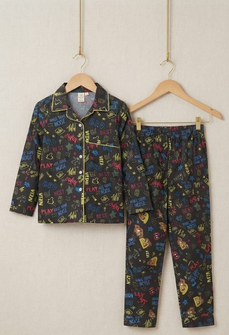 💕Kids Rainbow Print Night Suit Set | Cute Printed Cotton Pajama Set for Girls| Soft & Comfortable Sleepwear