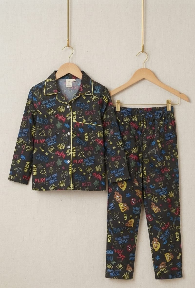 🐼💕🐼Kids Printed Night Suit Set Boys Cotton Nightwear Soft & Comfortable Sleepwear