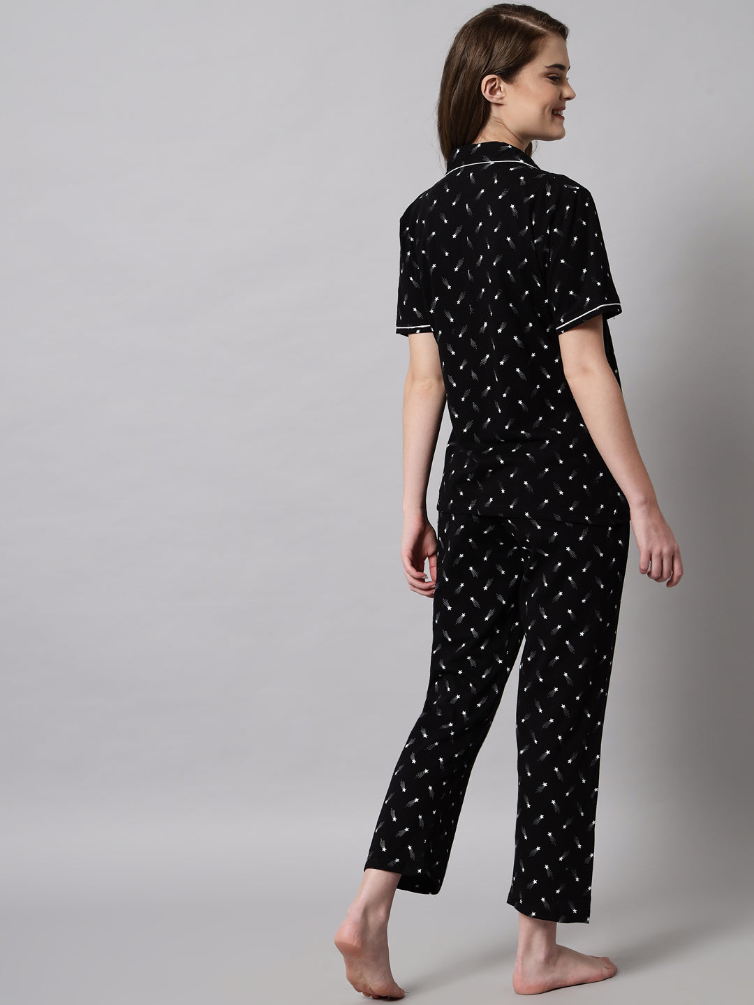Printed Cotton Night Suit Set – Button-Down Top & Pajama Sleepwear