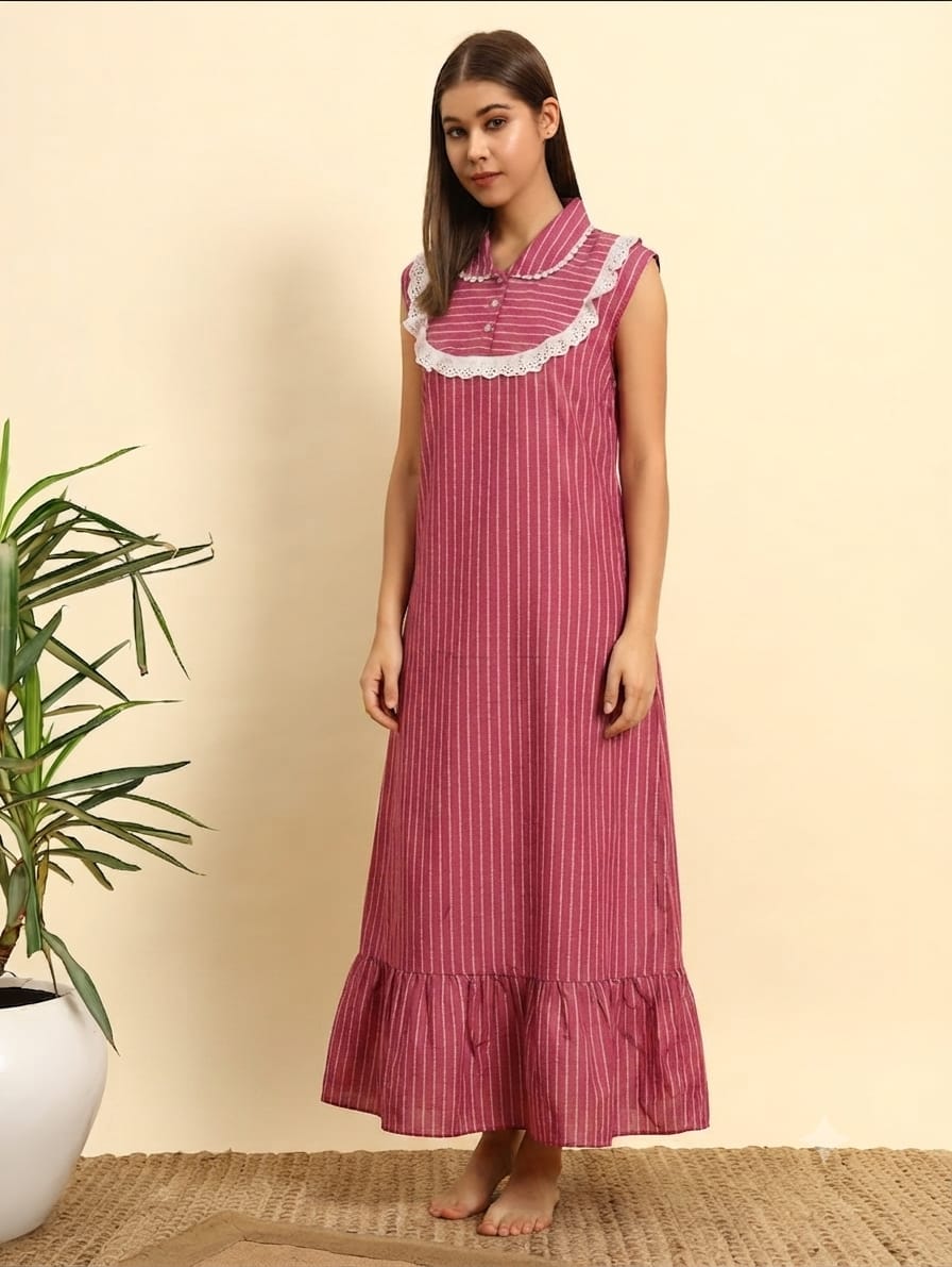 pink cotton Maxi Sleeveless Night Gown for Women sleeveless