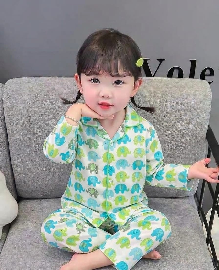 🐘🐘💖Kids Printed Night Suit Set Girls Cotton Nightwear Soft & Comfortable Sleepwear