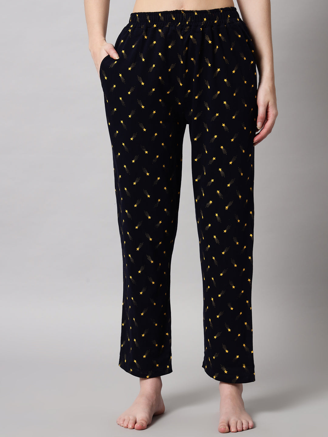 Black Printed Cotton Night Suit Set – Button-Down Top & Pajama Sleepwear