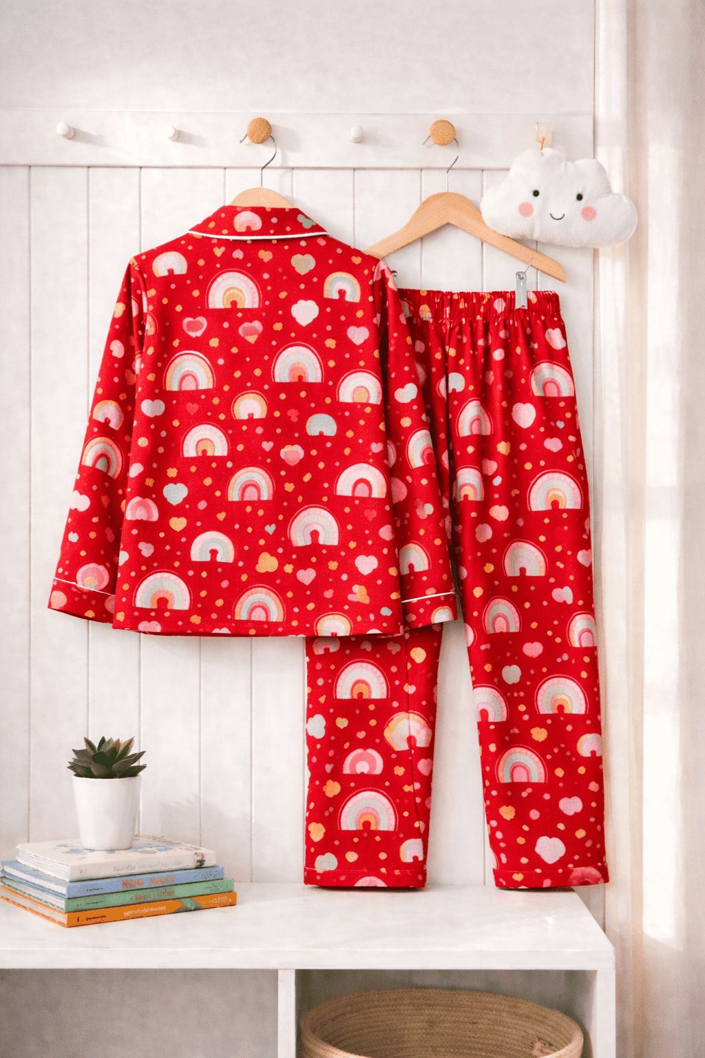 💕Kids Rainbow Print Night Suit Set | Cute Red Cotton Pajama Set for boy| Soft & Comfortable Sleepwear