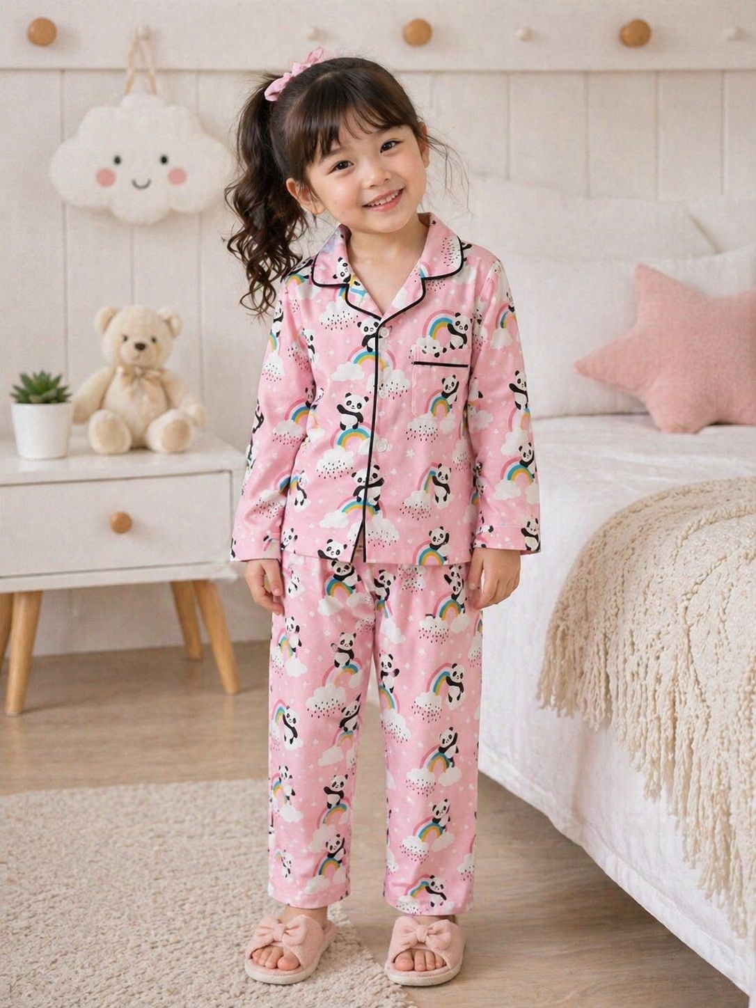 Kids Printed Night Suit Set Girls Cotton Nightwear Soft & Comfortable Sleepwear