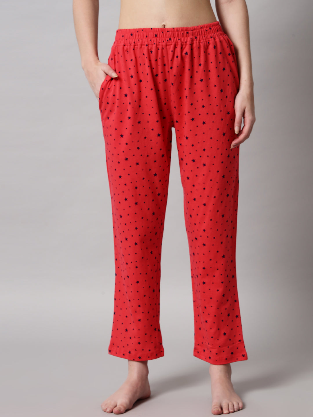 Red Printed Cotton Night Suit Set – Button-Down Top & Pajama Sleepwear