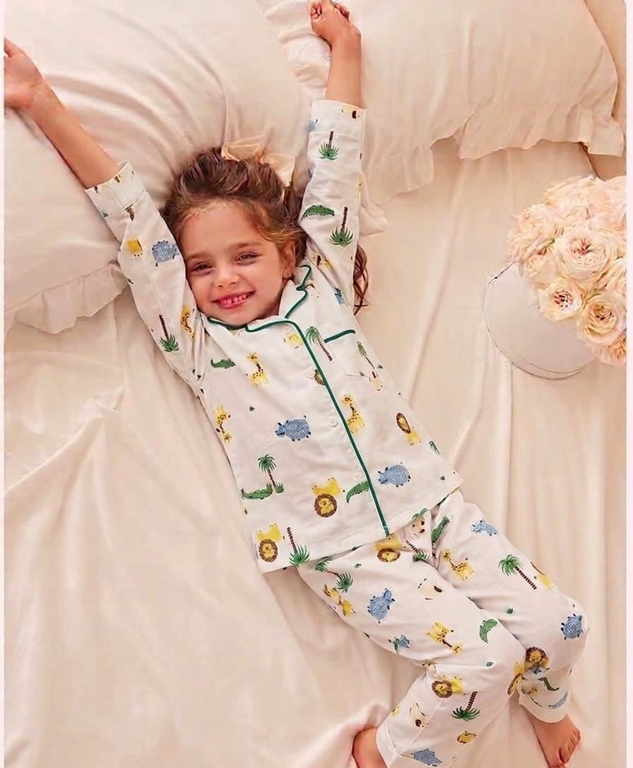 Kids Printed Night Suit Set,  Girls Cotton Nightwear Soft & Comfortable Sleepwear