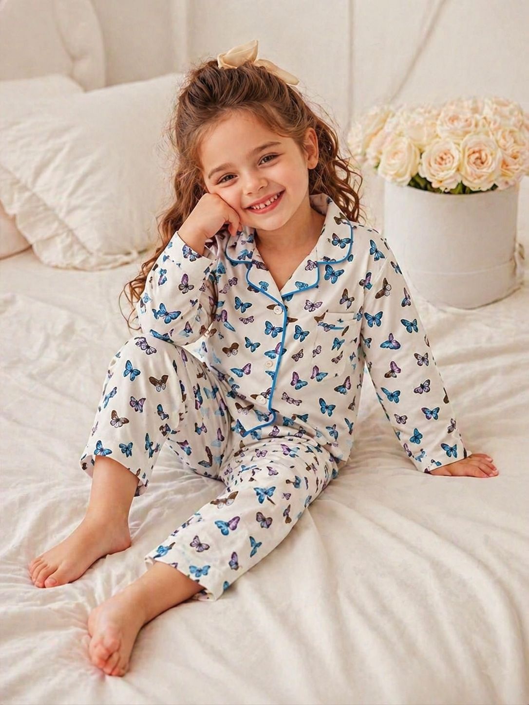 Kids Printed Night Suit Set Girls Cotton Nightwear Soft & Comfortable Sleepwear