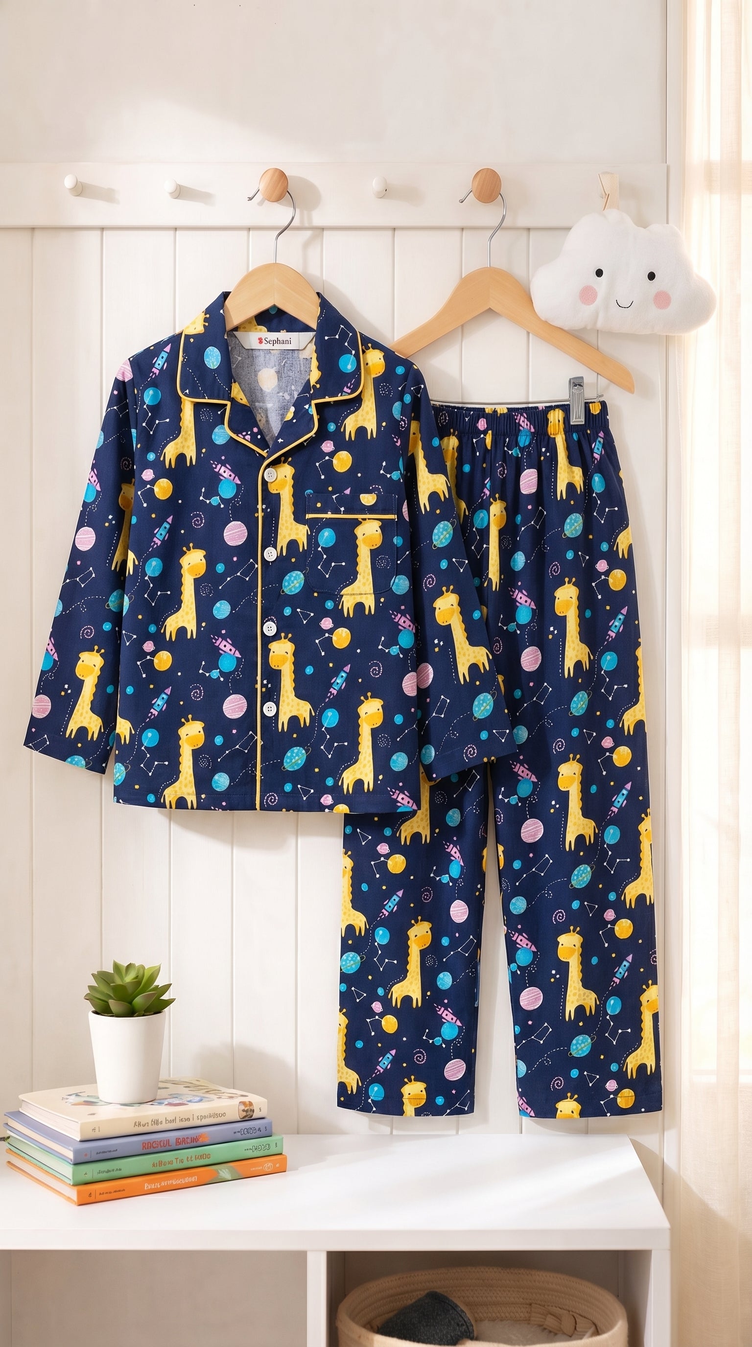 🦒💖🦒Kids Giraffe Space Print Night Suit Set | Cute Cotton Pajama Set for Boys | Soft & Comfortable Sleepwear