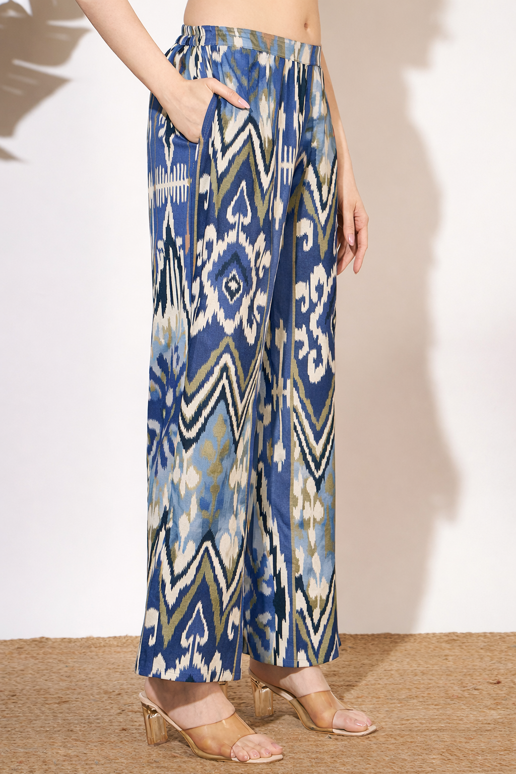 Women’s Blue Ikat Printed Sleeveless Co-Ord Set